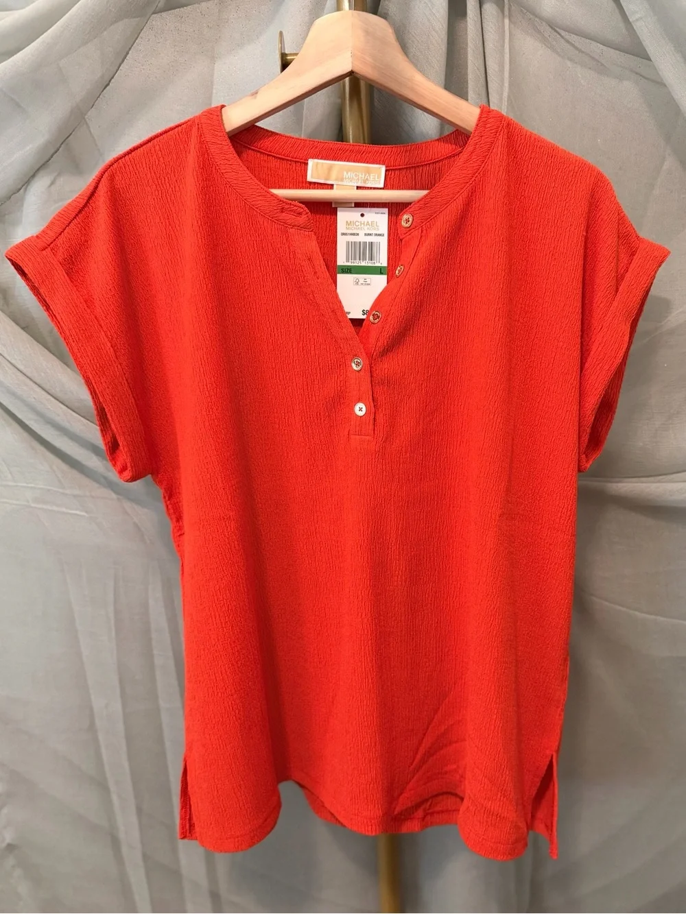 Michael Kors Short Sleeve Pop Over Button Top